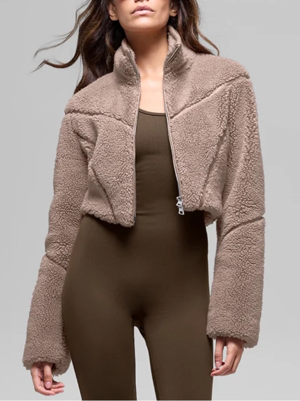 NEW ALO Sherpa Cropped Slope Side Jacket Chai Latte Size Medium